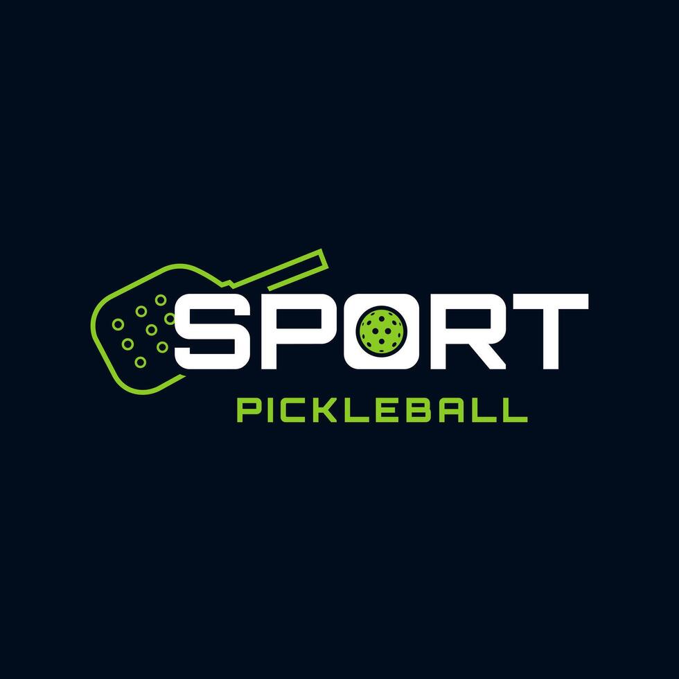 Pickle ball Racket Simple Line Design with Ball Design Illustration of Sport,Club,Community Logo on Dark Background vector