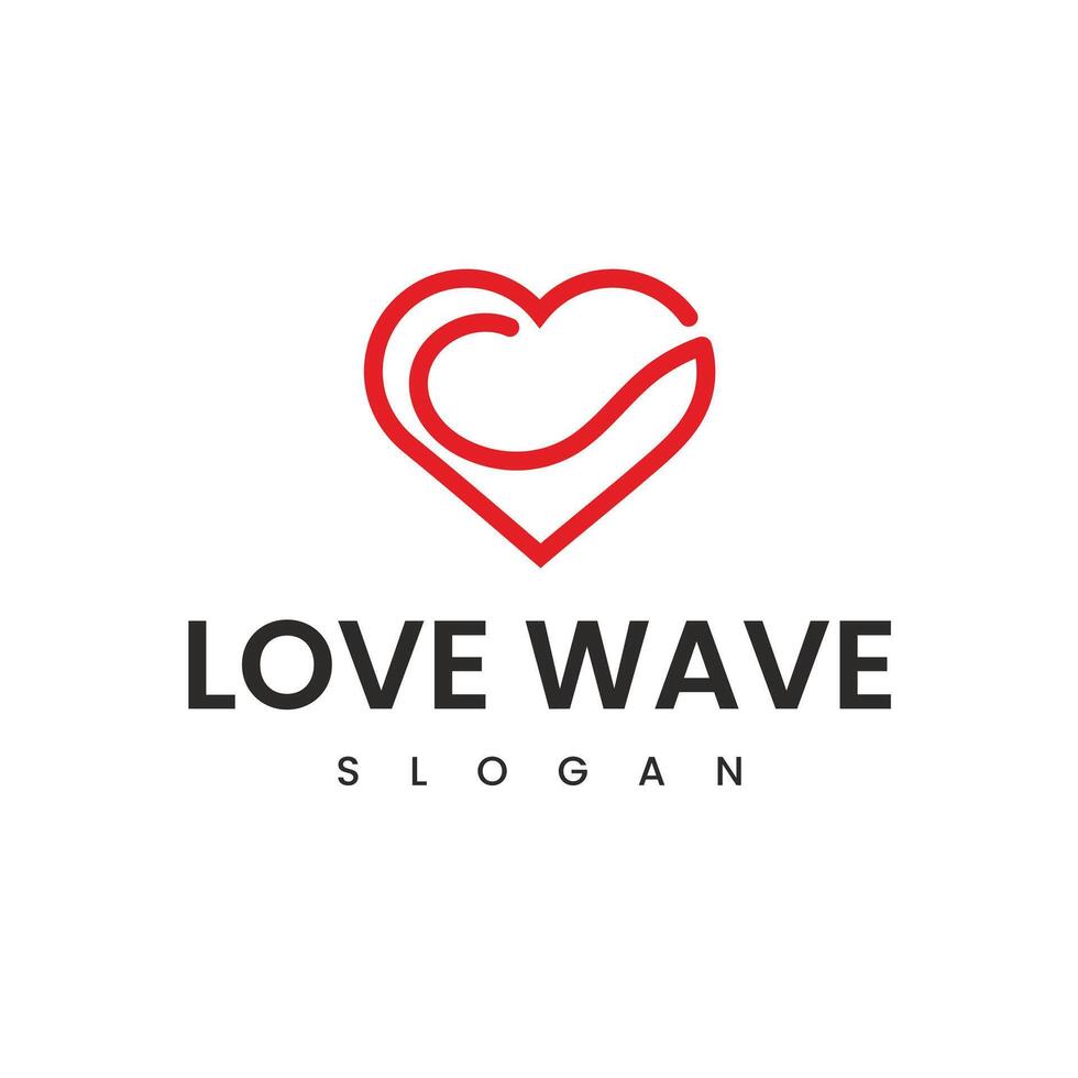 Simple and Unique Love Heart Icon Logo Design Illustration with Red Abstract Water Wave vector