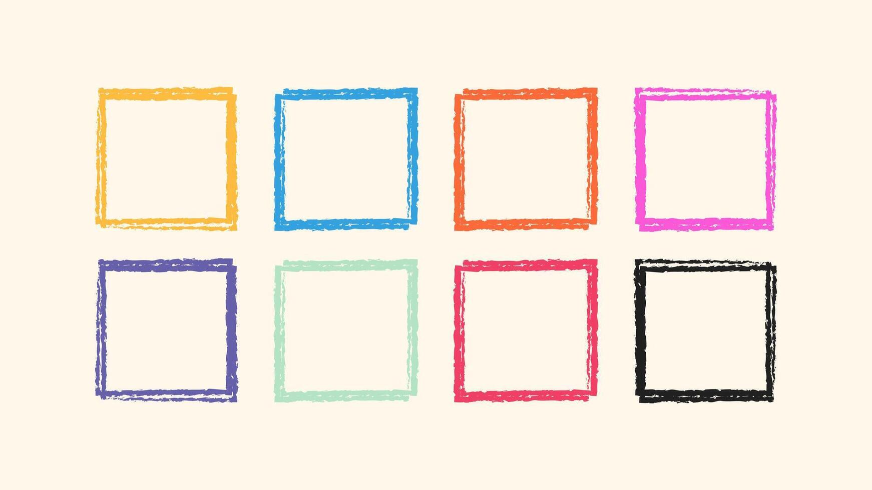 Grunge scribble square border. Handcrafted crayon rough line box. Pastel kids sketchy stroke effect. Doodle hand drawn square pack. illustration vector