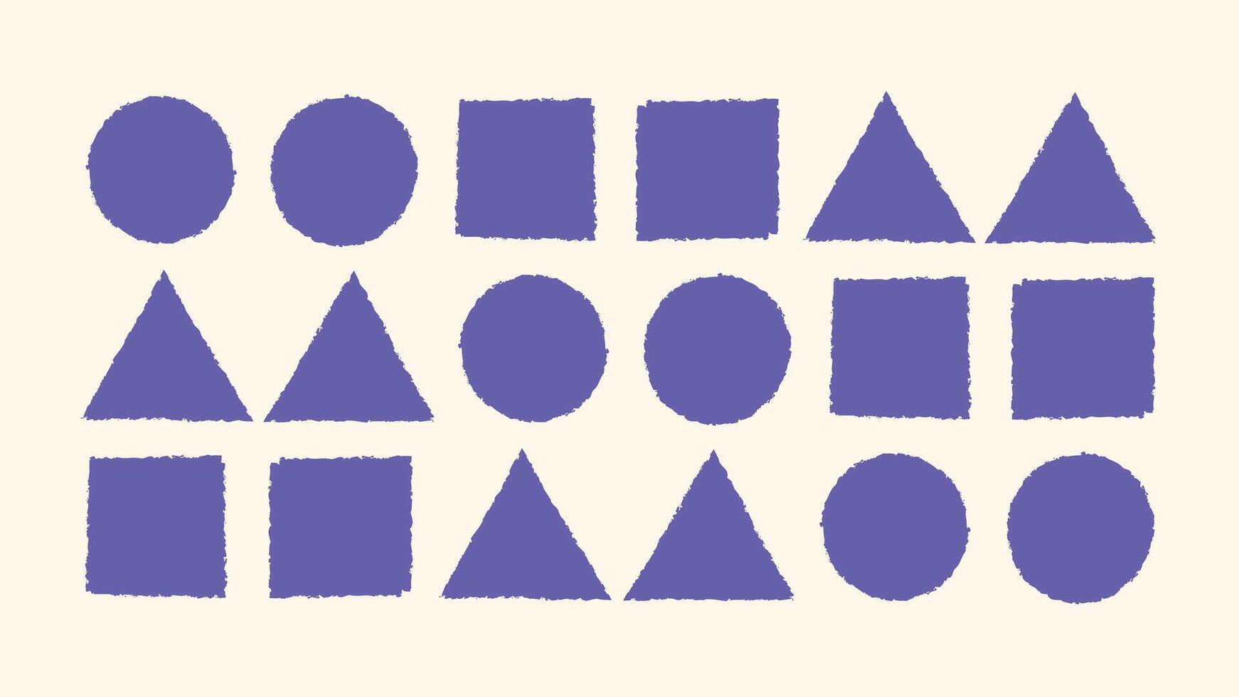 Triangle, circle and square brush frame set. Rough paint stroke texture with grunge edges. Hand drawn stamp shape collection. design vector