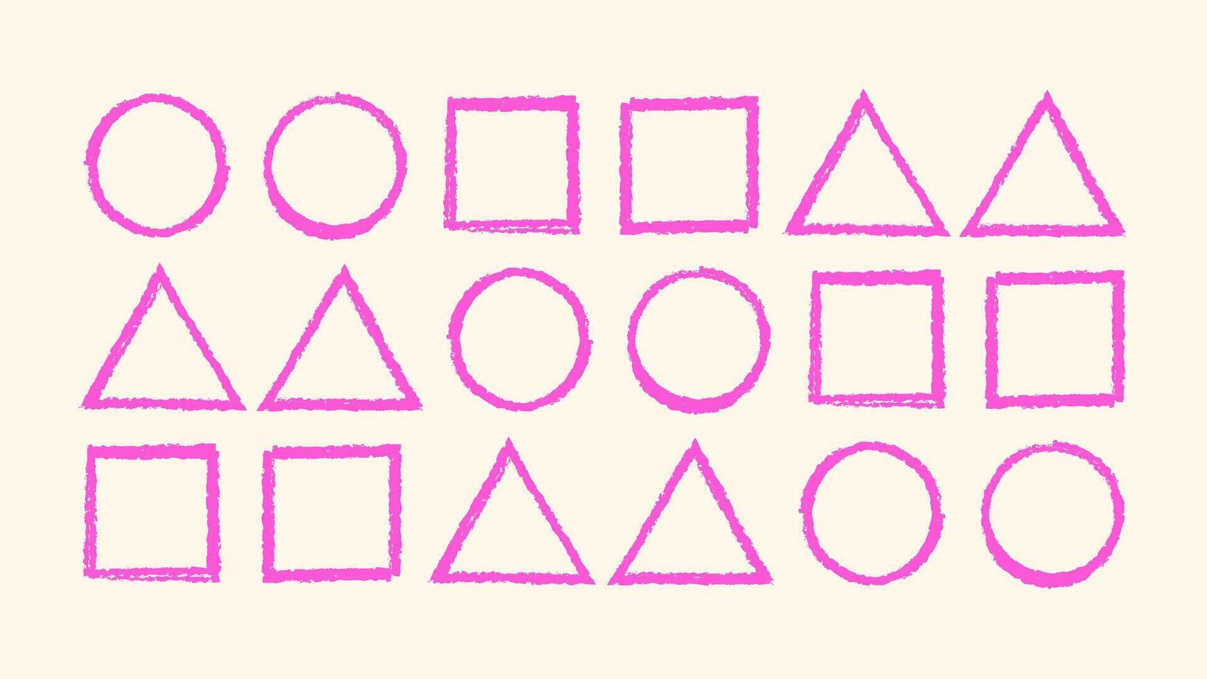 Messy scribble triangle, square and circle borders. Crayon hand sketch lines in children style. Doodle grunge brush stroke frames. Colorful shape pack. drawing vector