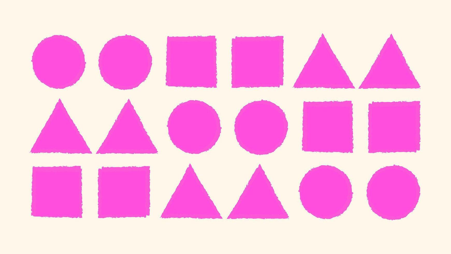Brushstroke geometric shape set- triangle, round, square. Grunge paint texture frames, hand drawn stamp forms. Rough edge elements. image vector