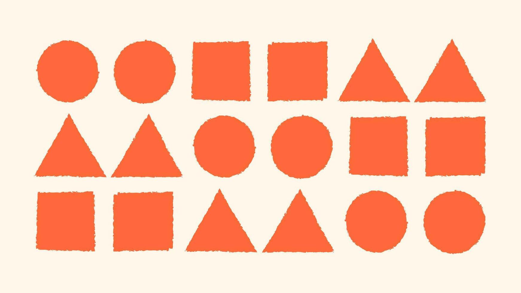 Textured brush paint shapes- triangle, circle, square. Grunge border frames in hand drawn style. Stamp effect rough outlines. illustration vector