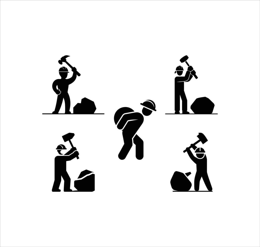 Construction Worker Silhouette Art, Breaking Rocks vector