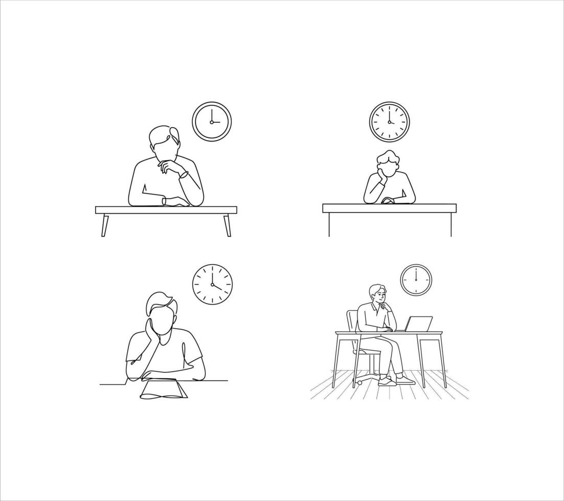 Desk And Clock Silhouette Set, Work And Study Time Graphics vector