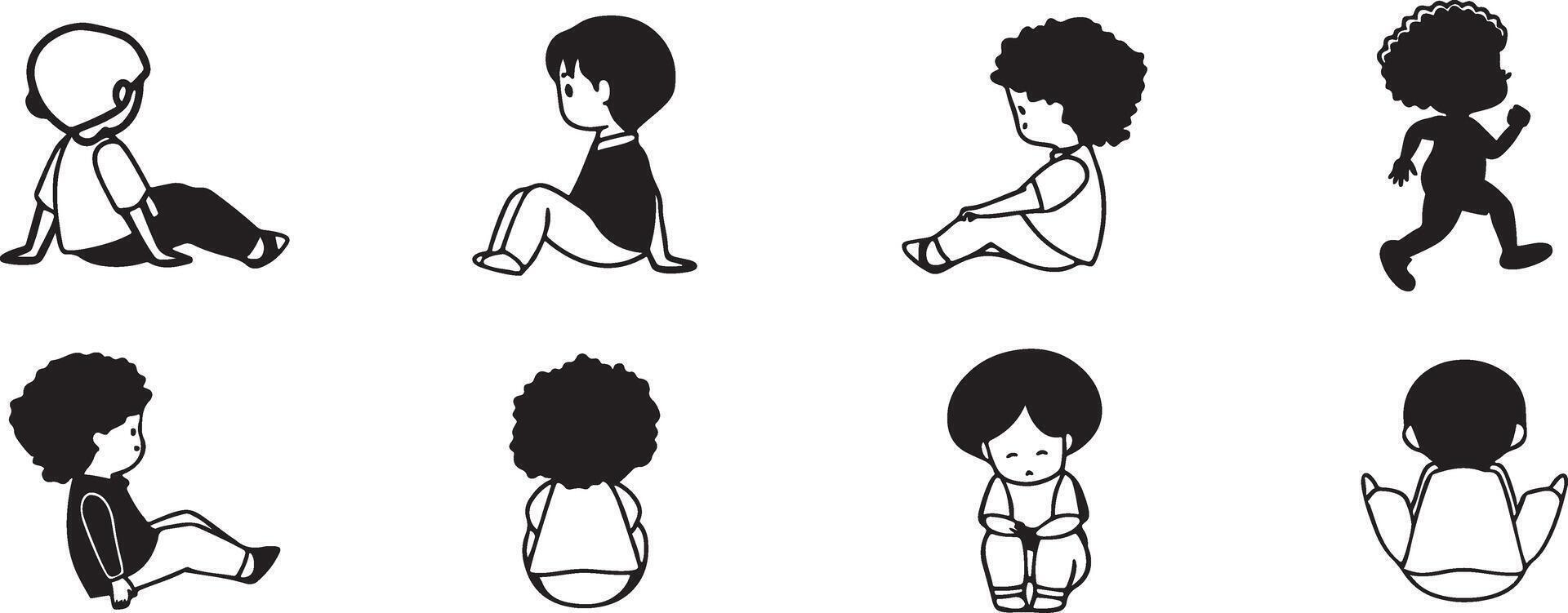 Child Pose Silhouette Collection. vector