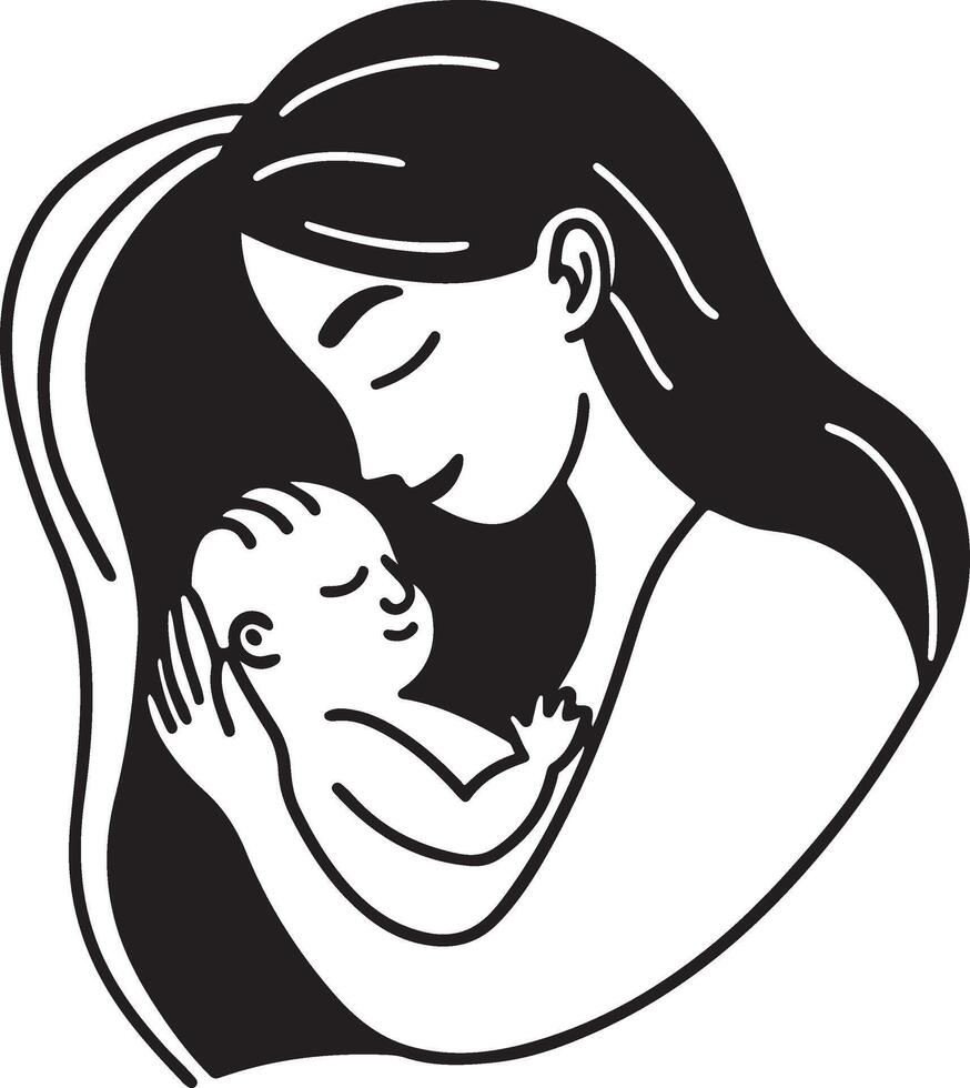 Silhouette of Mother Holding Child. vector