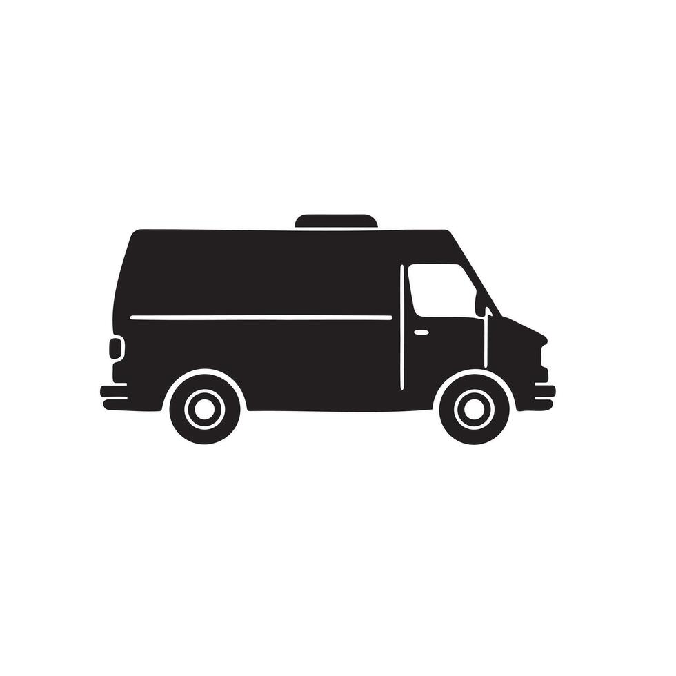 Black color van car icon on white background vector