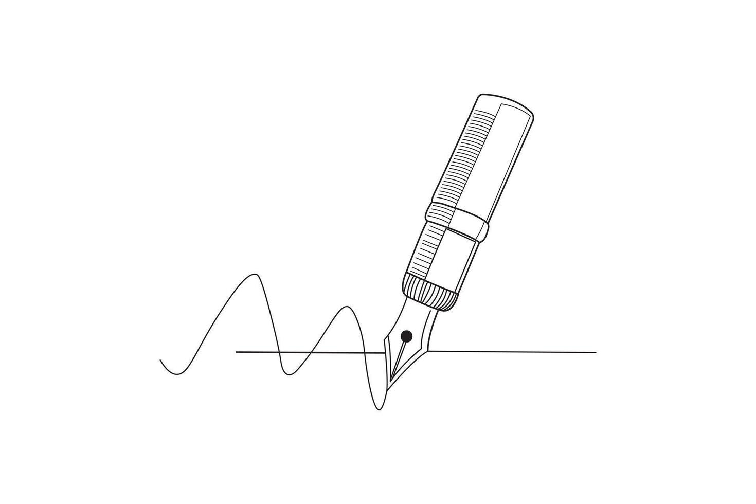 hand-drawn fountain pen with ink trail minimal monochrome design vector