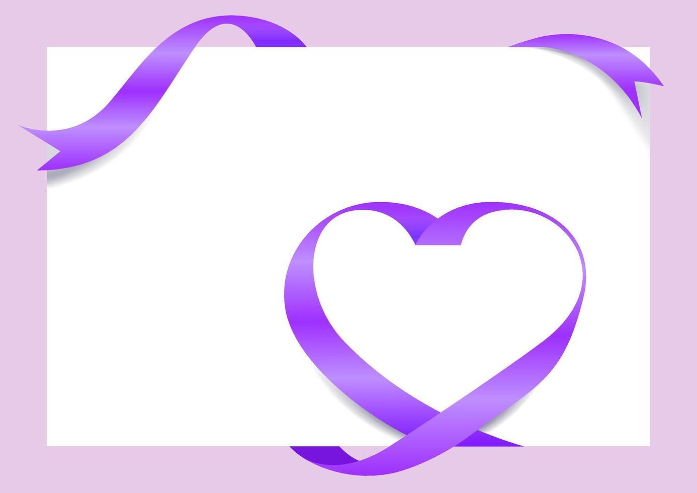 Purple Ribbon Heart Shape Mock-Up for A4 size Banner Valentine's Day, Purple Ribbon Heart Shape, Greeting card, Gift Voucher and Certificate Background, copy space vector