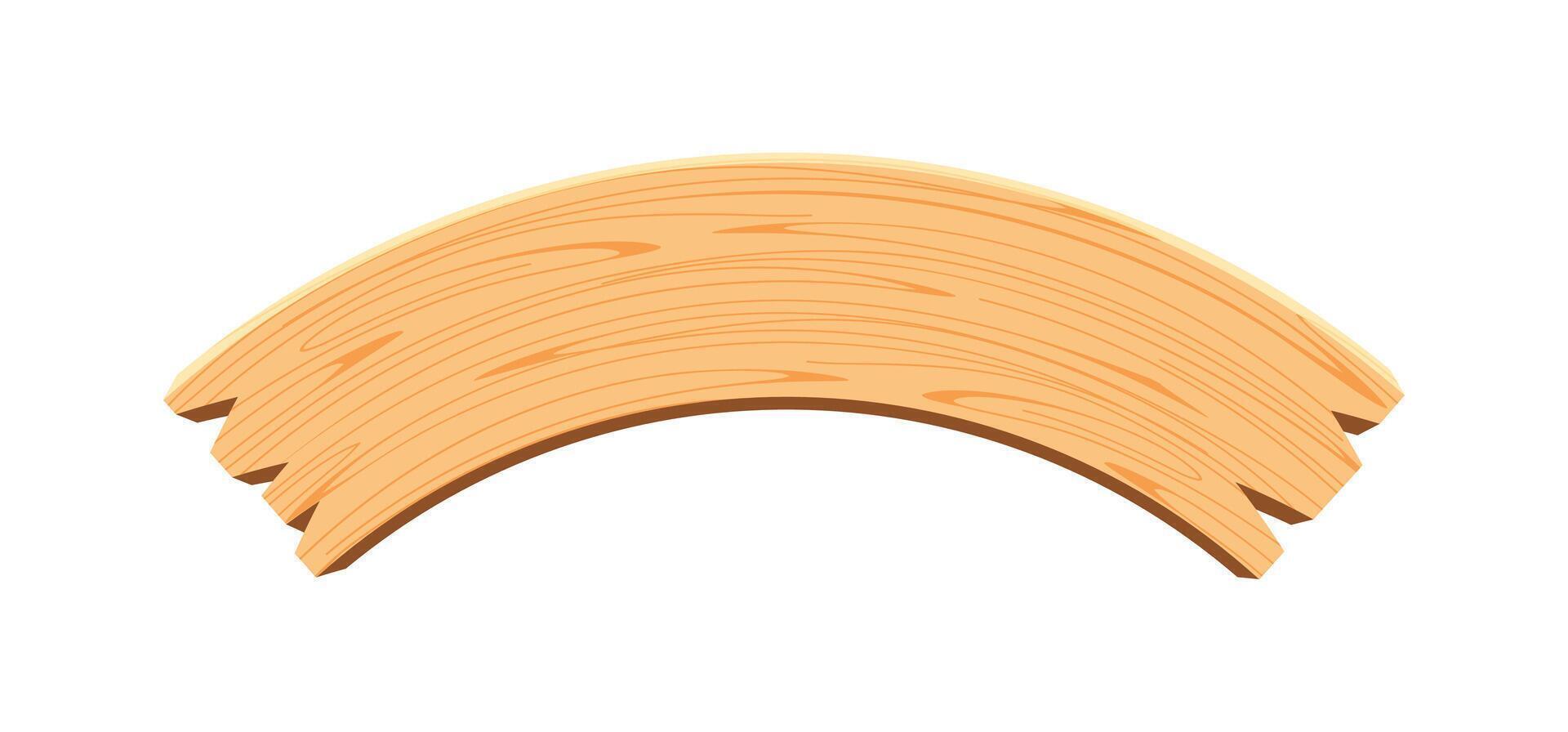 curved wooden planks isolated on white background, wood plank curve for signs and copy space, wooden signs curve shape, empty wood plank brown for message text vector