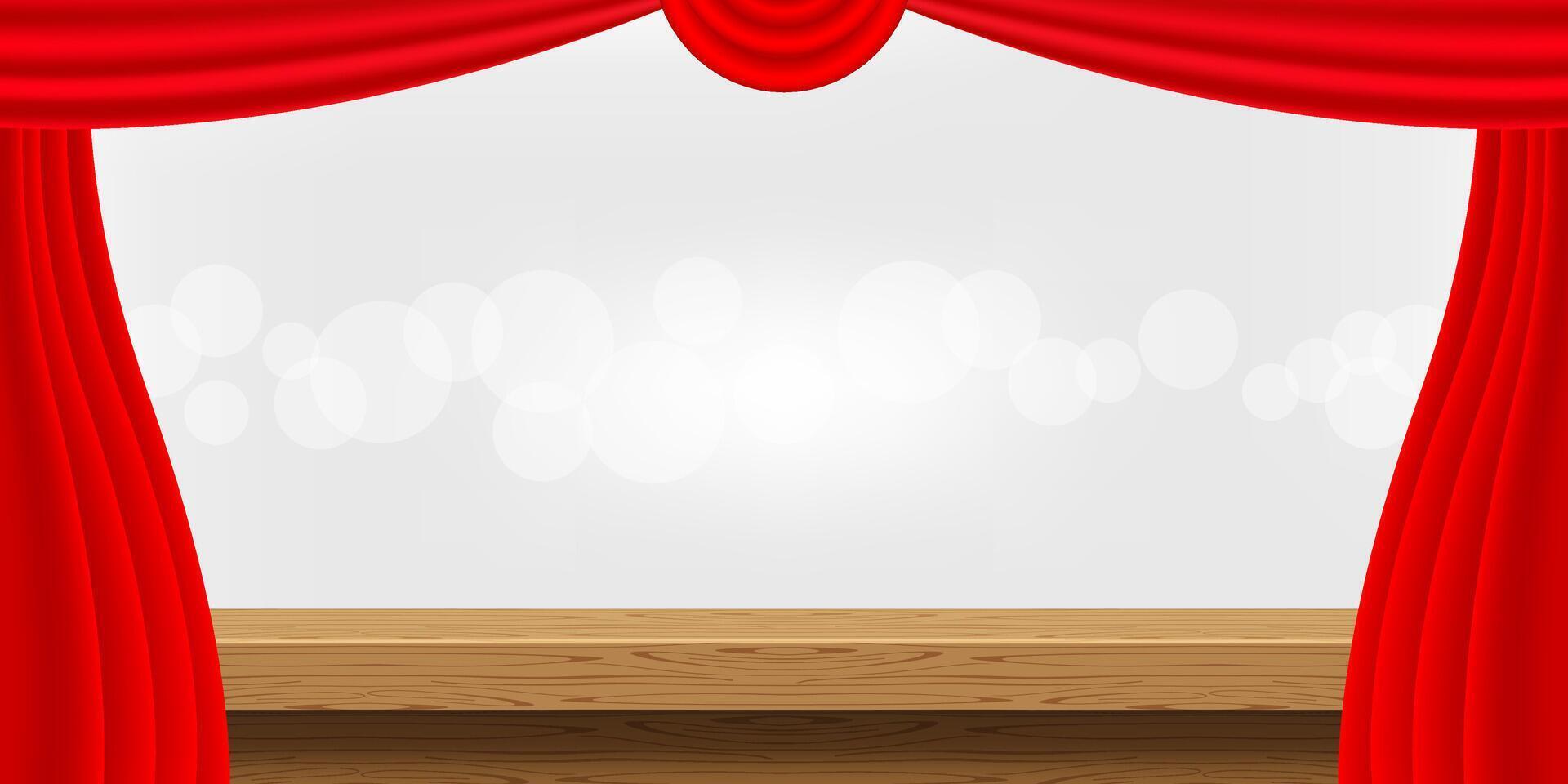 empty wood table and luxury red curtains for advertise product display, wooden top table decoration with curtain red, wood plank board space for banner copy space text, tabletop front view for banner vector