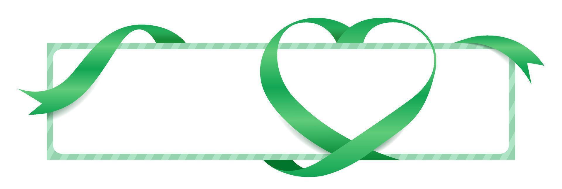 Green Ribbon Heart Shape Mock-Up for Banner Valentine's Day, Greeting Card, Gift Voucher and Certificate Background, copy space vector