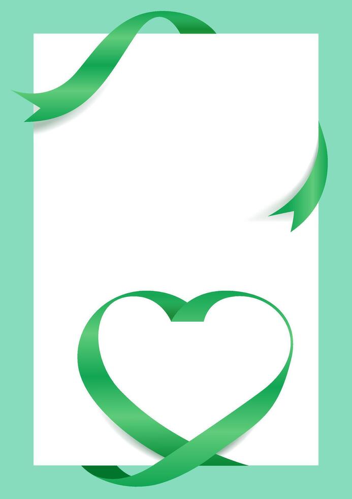 Green Ribbon Heart Shape Mock-Up for A4 size Banner Valentine's Day, Greeting card pastel color, Gift Voucher and Certificate Background vector