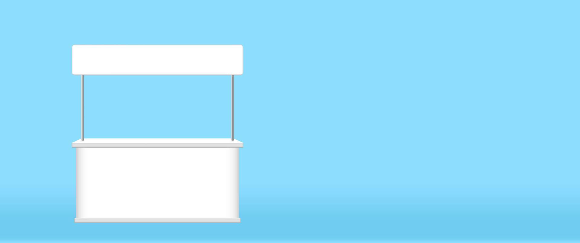 kiosk display, promotion counter stand show, counter stand for retail booth promo, kiosk advertising, counter stall for advertisement, 3D illustration vector