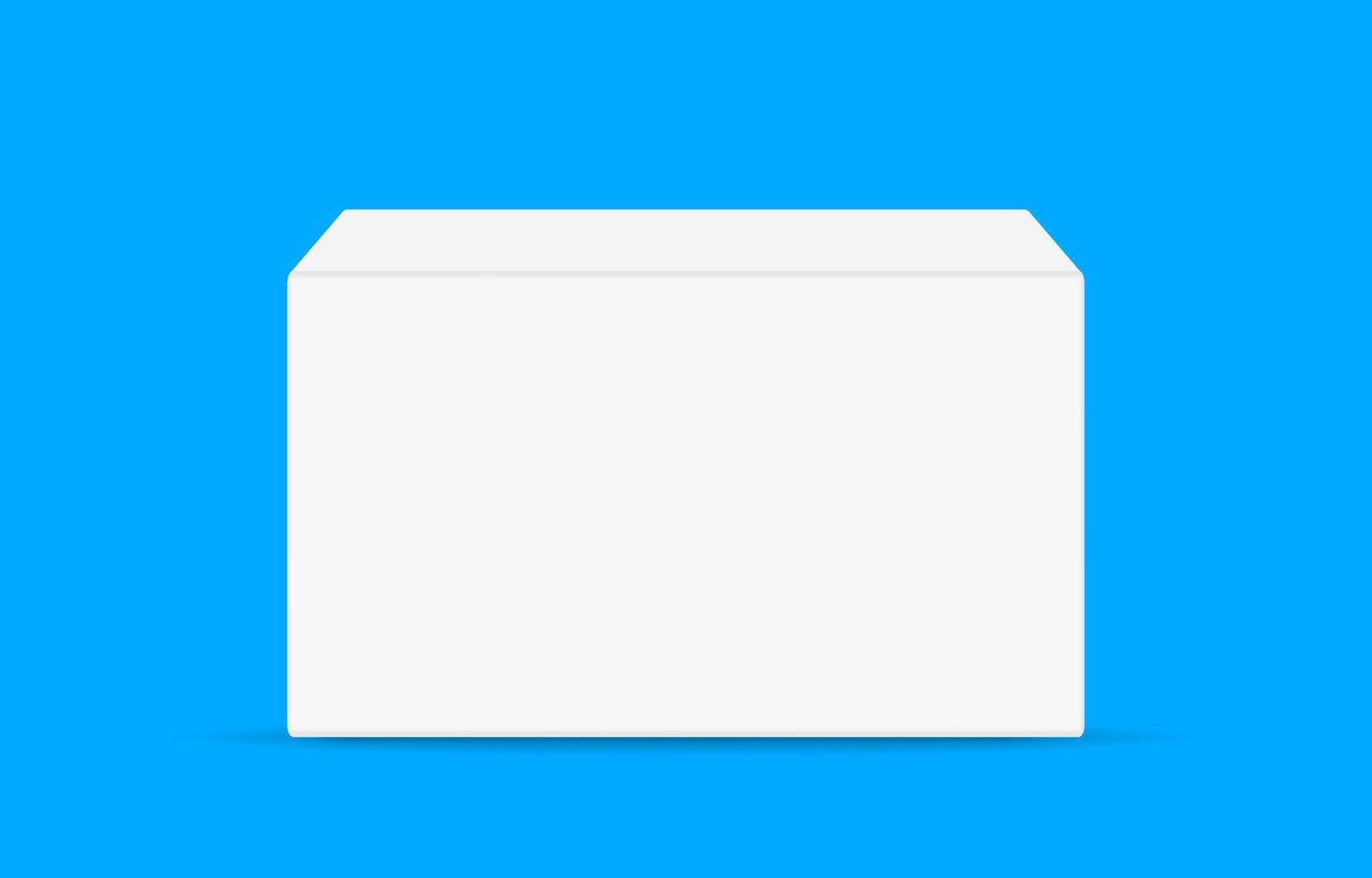 white box for packaging product, soap box wrapping mockup in front, cardboard box blank isolated on light blue vector