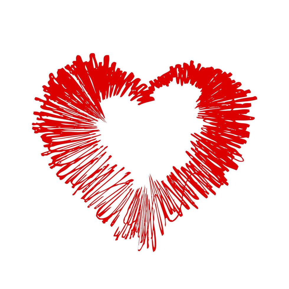 red scribble heart shape, hand drawn heart symbol isolated on white, heart shape in paint stripe brush stroke vector
