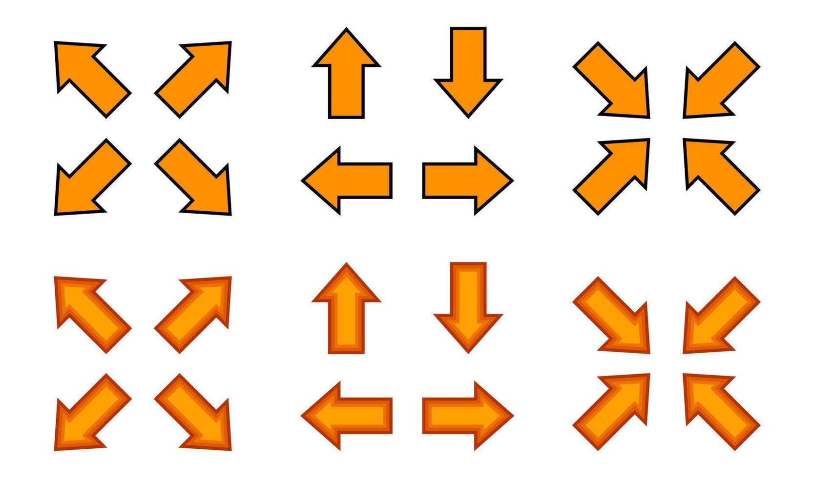 orange arrow and diagonal arrow sign for map, arrow button for graphic game, arrow for direction vector