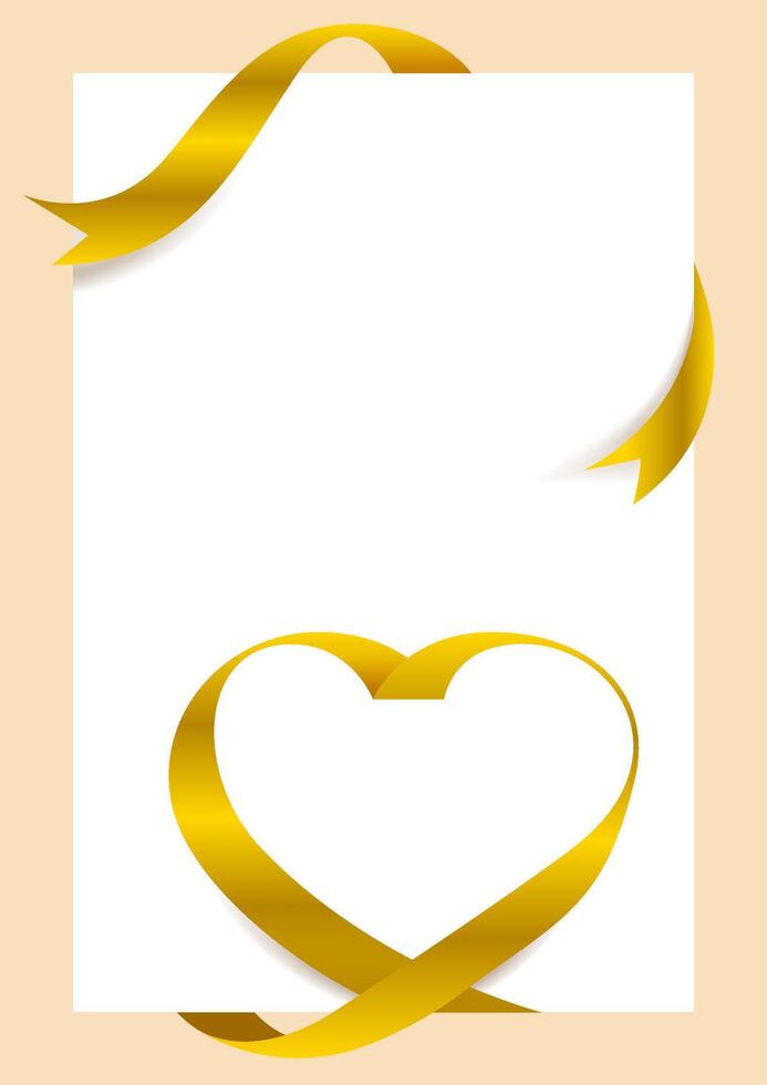 Gold Ribbon Heart Shape Mock-Up for A4 size Banner Valentine's Day, Golden Ribbon Heart Shape, Greeting card, Gift Voucher and Certificate Background vector
