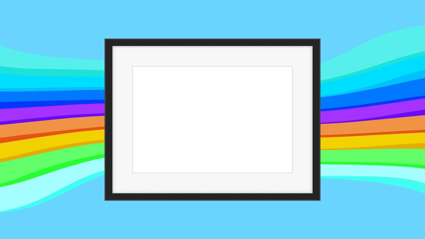 rectangle frame empty on colorful rainbow background, picture frames on colorful fashionable, blank frames decoration with rainbow colorful art backdrop, wooden frame modern, photo frame on blue vector