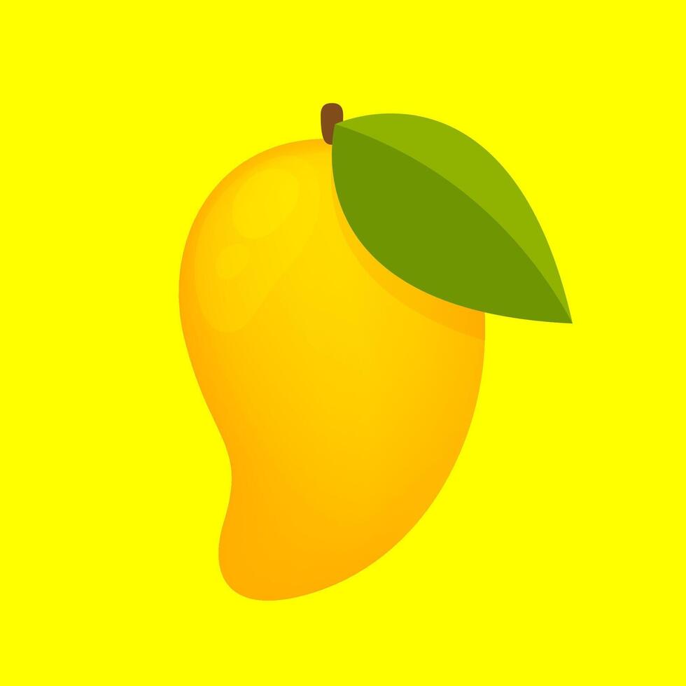 mango ripe fruit simple isolated on yellow background, yellow mango cartoon for clip art, illustration mango for icon vector
