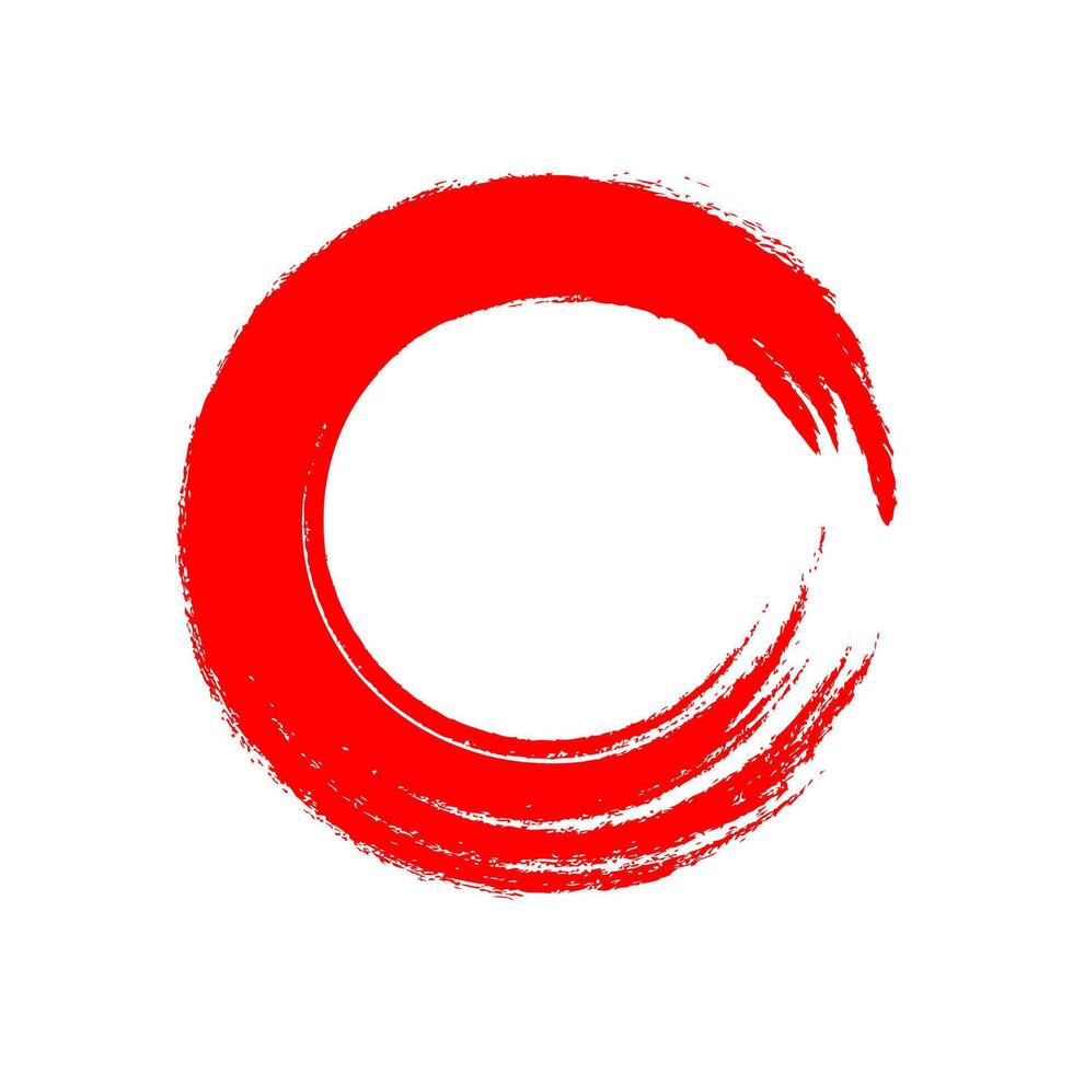 red circle brush enso symbol, smear circle shape with scribble hand drawn, ink dirty stain red on white, paint stripe brush strokes circle symbol vector