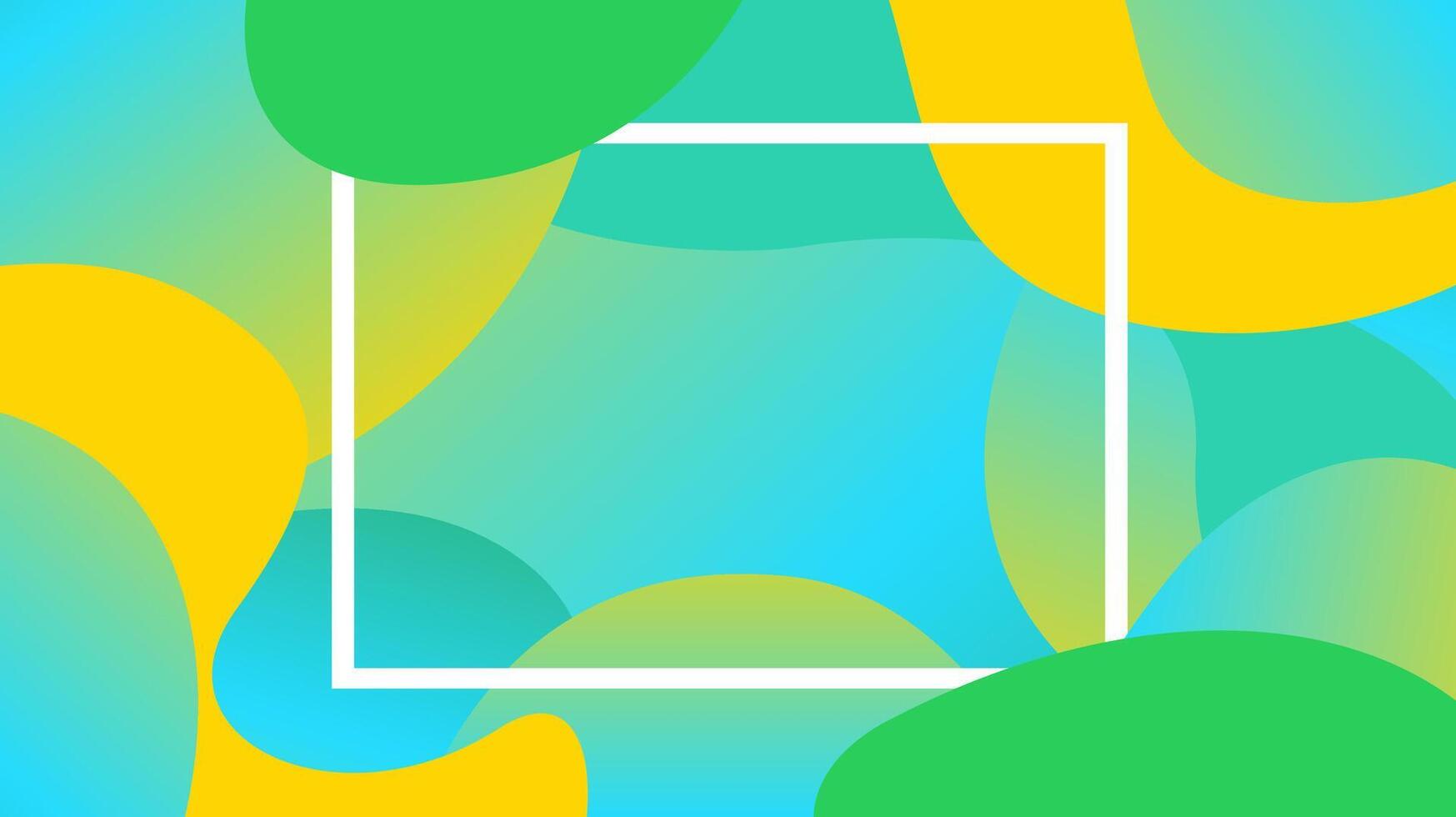 colorful free form shape gradient and white frame, blob geometry wave flat lay for copy space, future geometric wavy blue, free form fluid fashionable vector