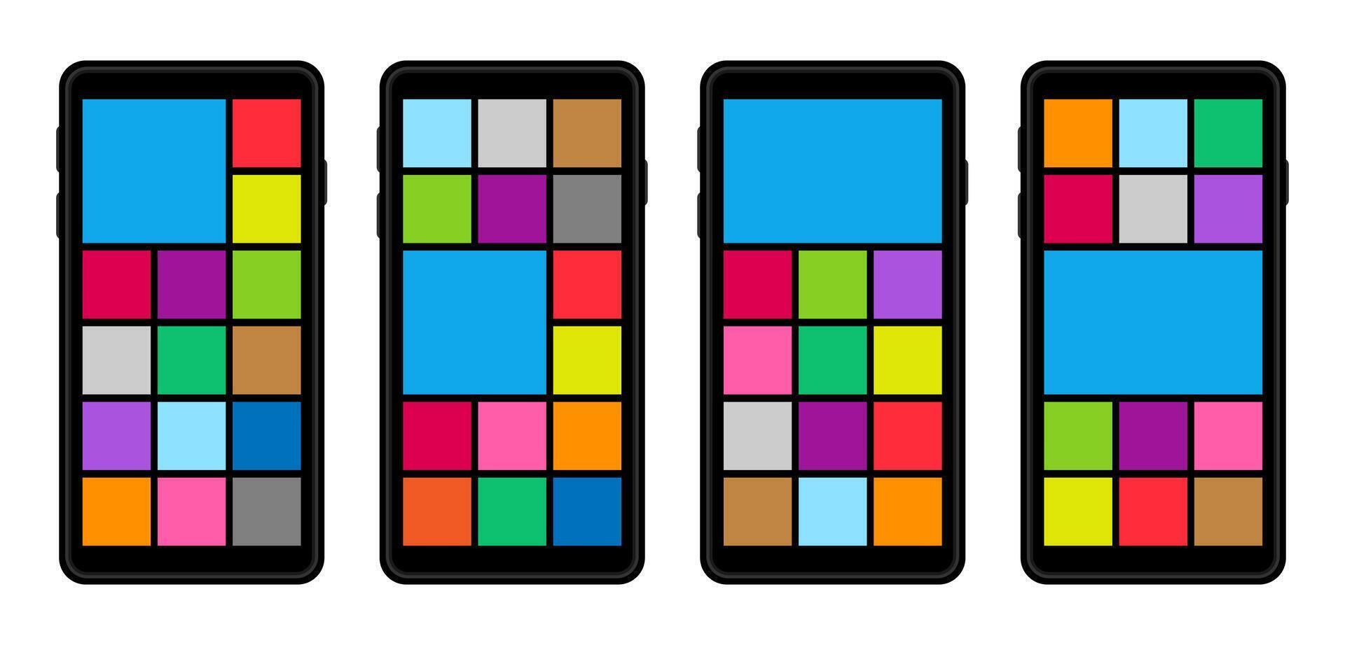 smartphone screen with collage grid template colorful, mobile phone and collage template for call insert vector