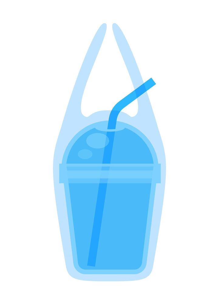 plastic cup with straw in a bag plastic illustration vector