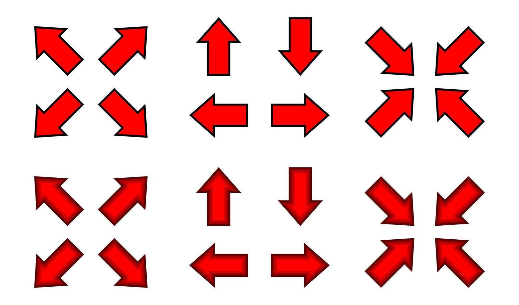 red arrow and diagonal arrow sign for map, arrow button for graphic game, arrow for direction vector