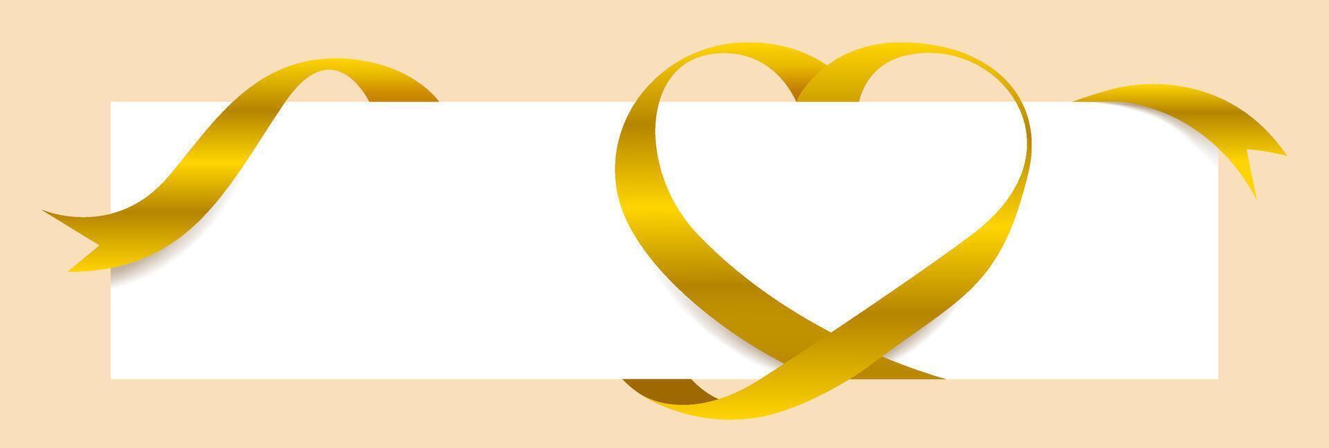 Gold Ribbon Heart Shape Mock-Up for Banner Valentine's Day, Golden Ribbon for Greeting Card, Gift Voucher and Certificate Background vector