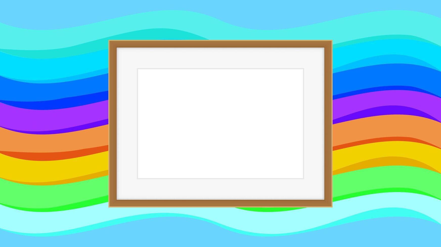 rectangle frame empty on colorful rainbow background, picture frames on colorful fashionable, blank frames decoration with rainbow colorful art backdrop, wooden frame modern, photo frame cute vector