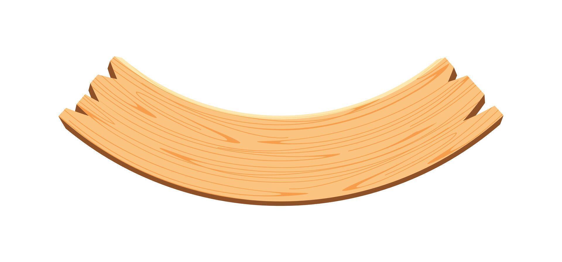 curved wooden planks isolated on white background, wood plank curve for signs and copy space, wooden signs curve shape, empty wood plank light brown for text vector