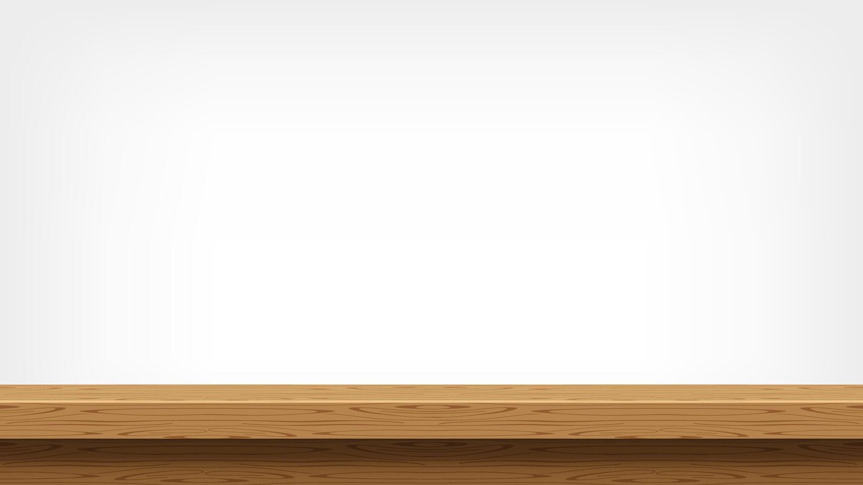 wood plank empty front view, copy space, blank table top wooden brown for decoration room, vintage wood plank for background, wooden table on grey wall, table wood plank, front view vector