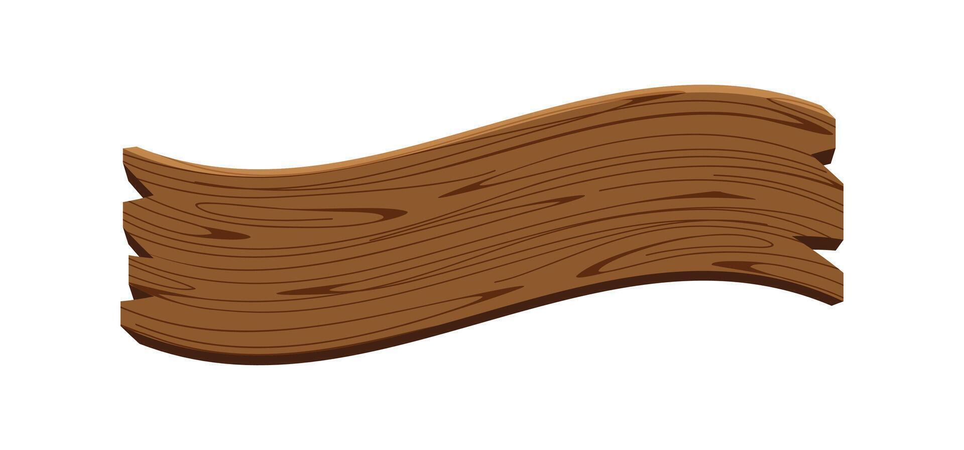 curved wooden planks isolated on white, wood plank curve for signs and copy space, wooden signs curve shape, empty wood plank brown for message text, wood board with wave ripple shape vector