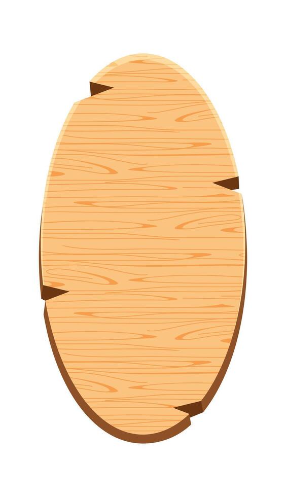 ellipse plank for signage isolated on white, wood sign oval shape, empty wooden signpost for copy space, round wooden for message text, wood plank brown, wood frame cartoon style vector