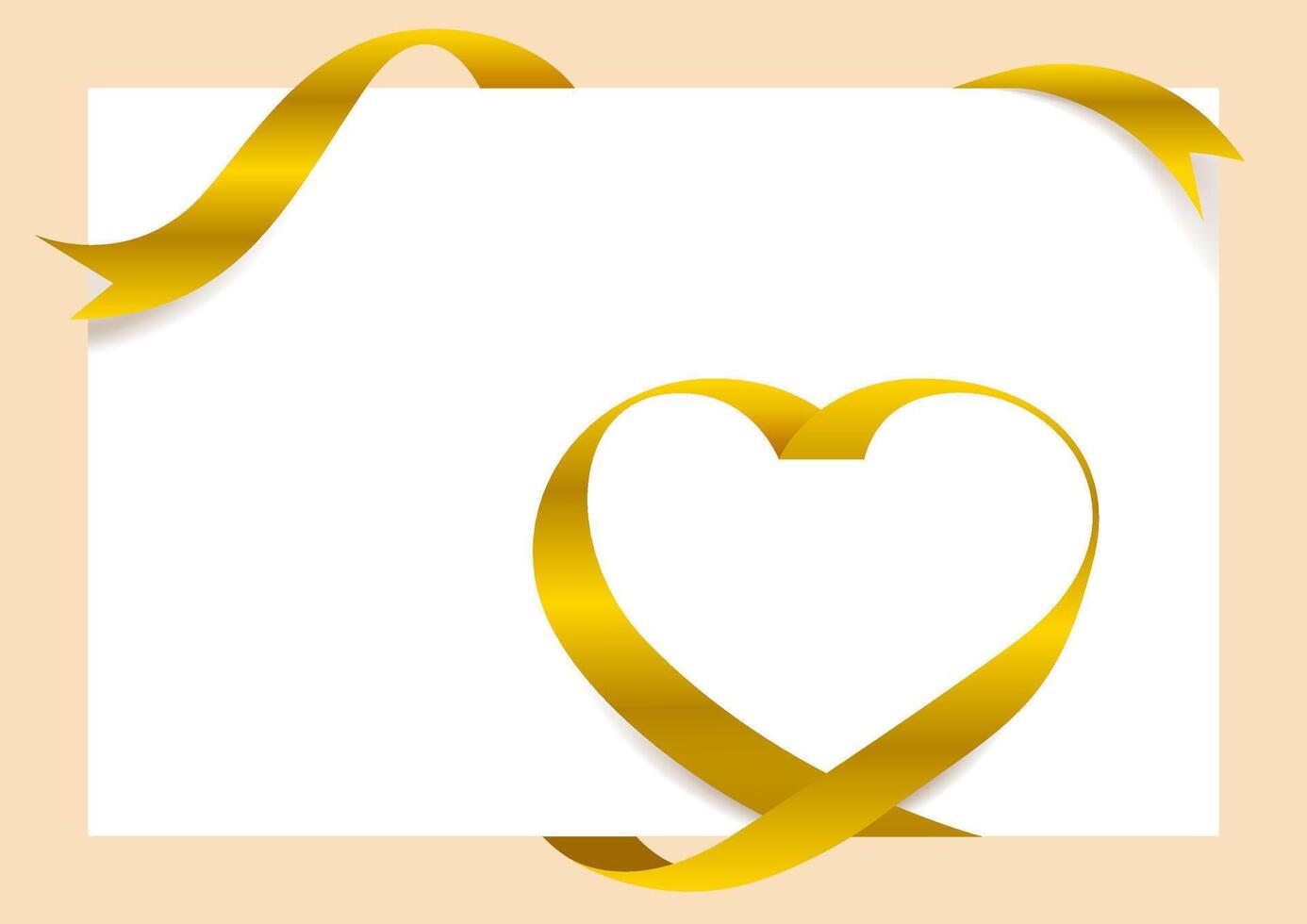 Gold Ribbon Heart Shape Mock-Up for A4 size Banner Valentine's Day, Golden Ribbon Heart Shape, Greeting card, Gift Voucher and Certificate Background, copy space vector