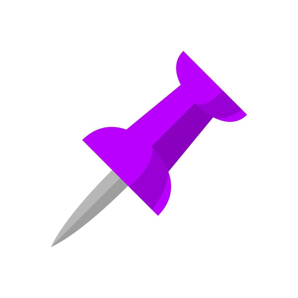 push pin isolated on white, thumbtack pin purple color, illustration pin push vector