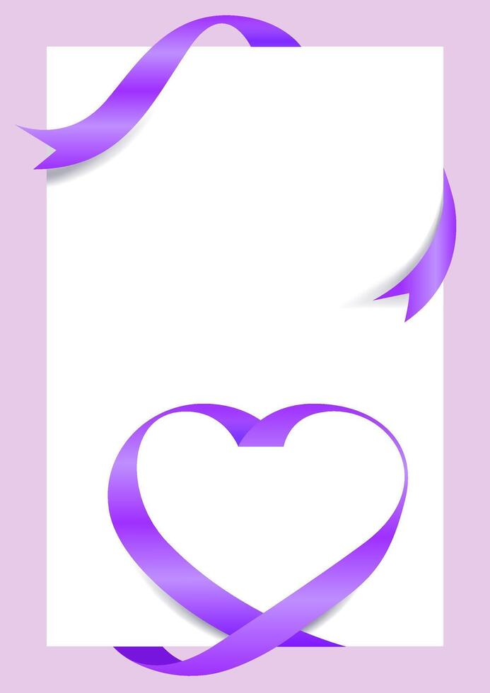 Purple Ribbon Heart Shape Mock-Up for A4 size Banner Valentine's Day, Purple Ribbon Heart Shape, Greeting card, Gift Voucher and Certificate Background vector