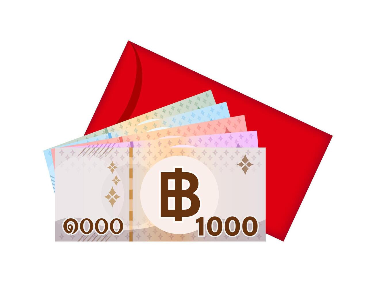 Red Packet and Money Banknote Thai Baht, Red Envelope for New Year China, Money and Chinese red Envelope vector