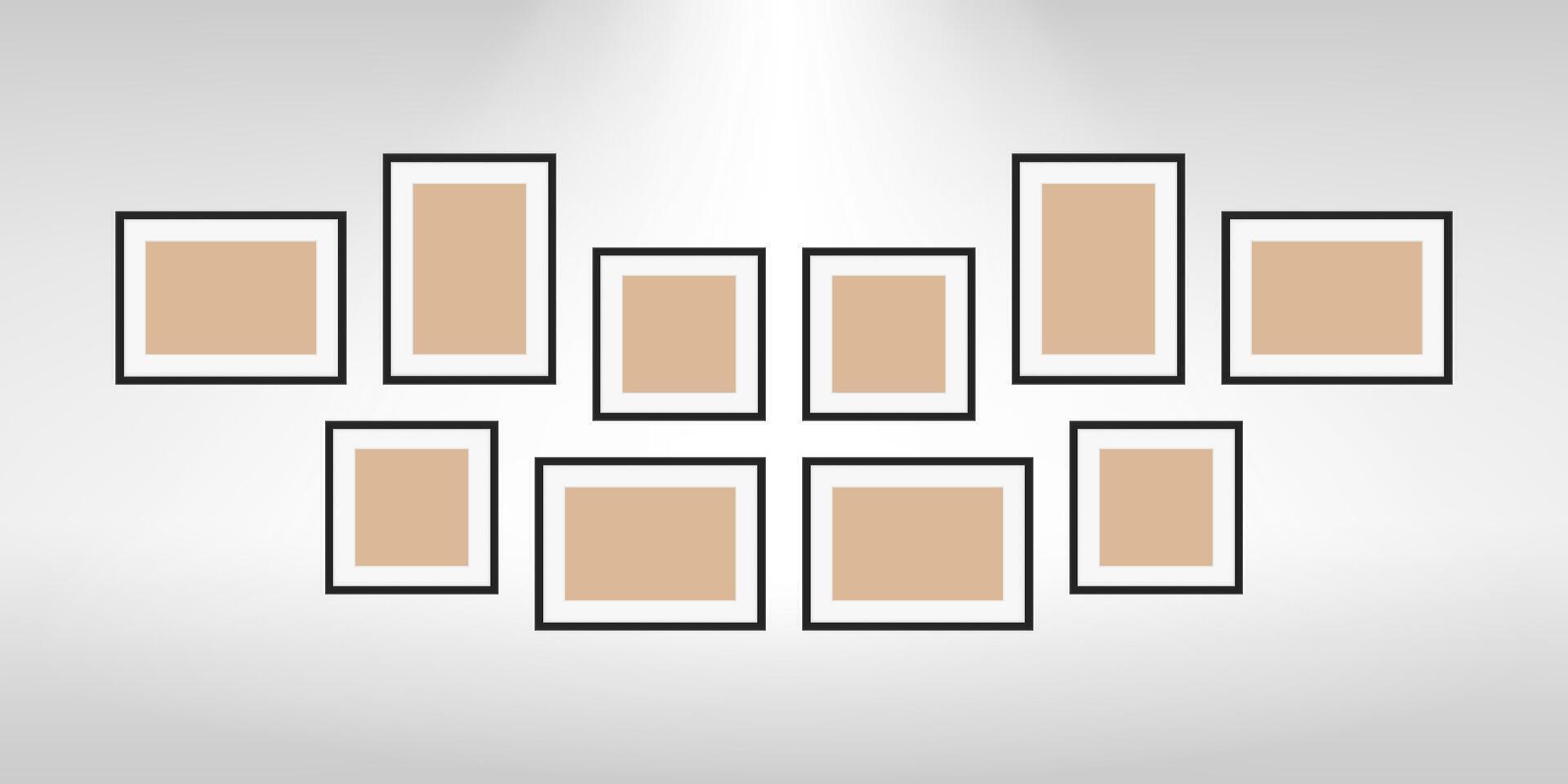 collage picture frames on wall, collection of portrait frame set, template picture frame vector