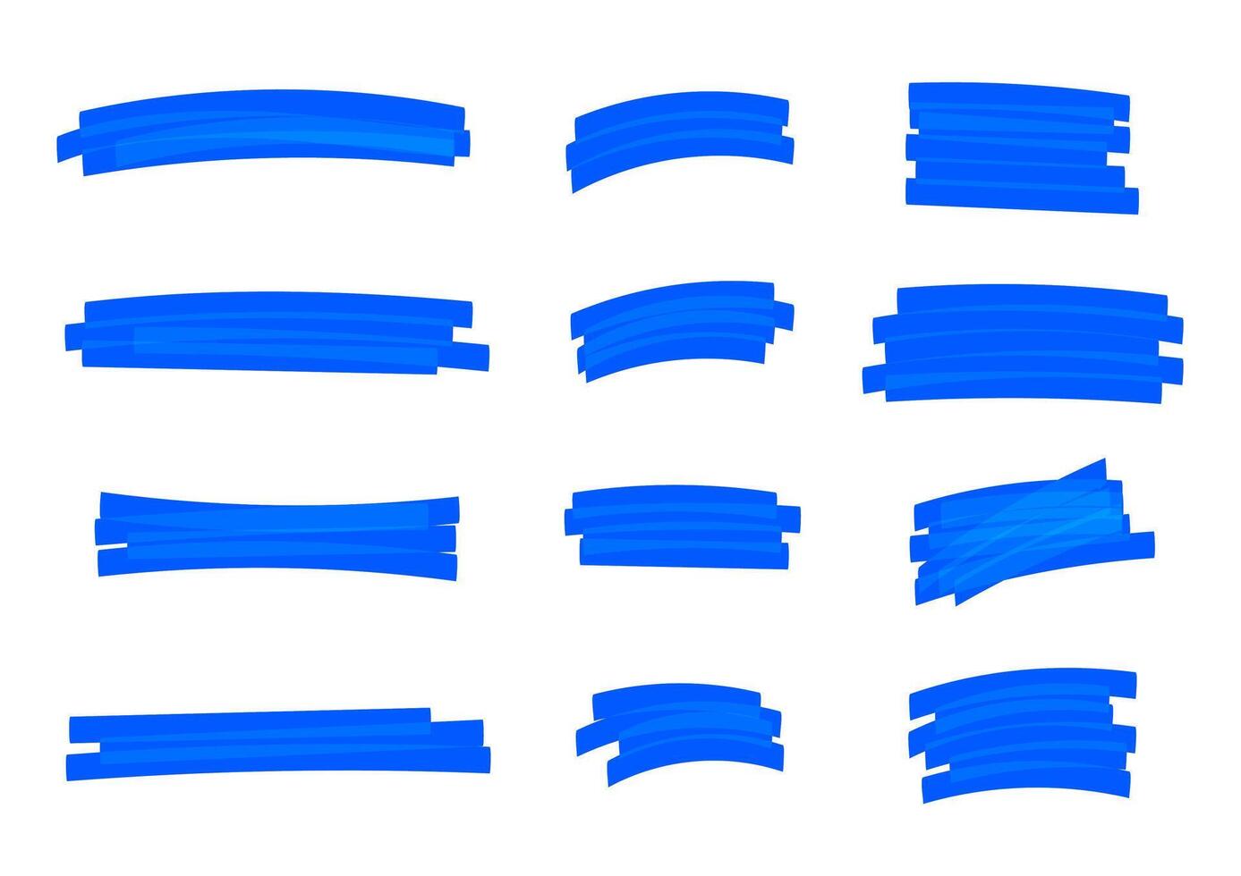 highlight stripes blue color, banners drawn with markers, blue highlight stripe marker stroke, hand drawn highlight elements for design, marker stroke bright color vector