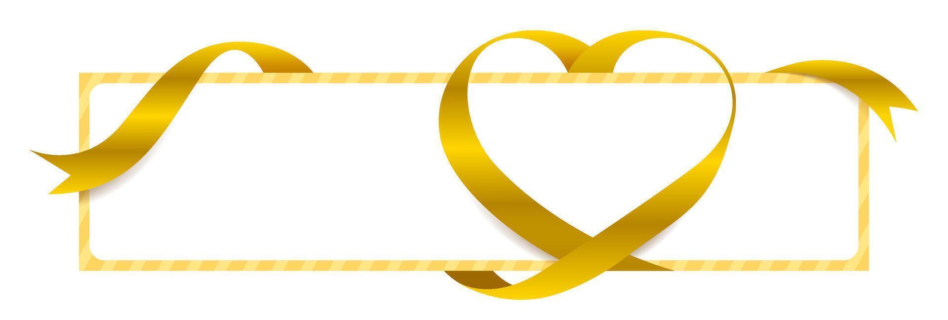 Gold Ribbon Heart Shape Mock-Up for Banner Valentine's Day, Golden Ribbon for Greeting Card, Gift Voucher and Certificate Background, copy space vector