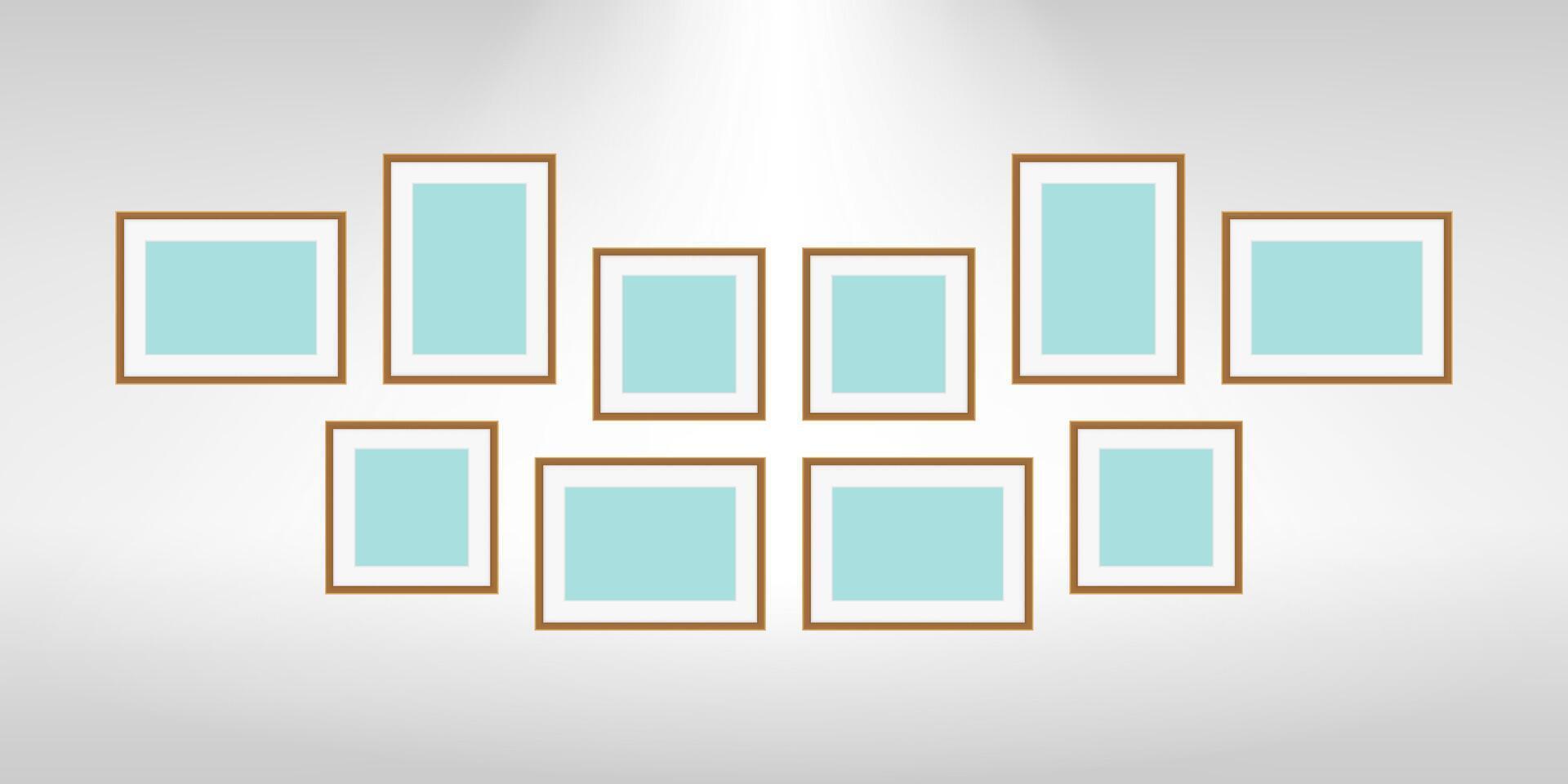 collage picture frames on wall, collection of portrait frame set, mock up picture frame vector