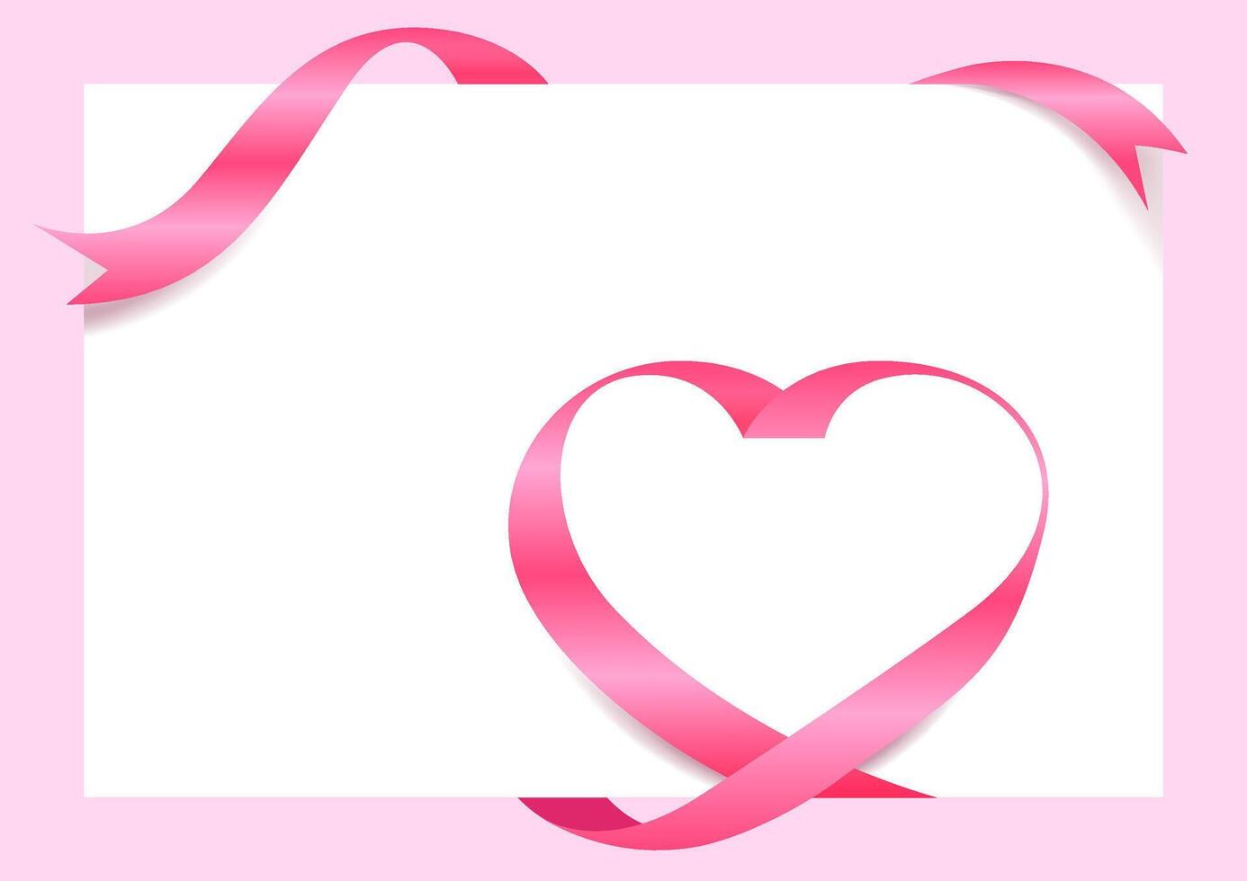 Pink Ribbon Heart Shape Mock-Up for A4 size Banner Valentine's Day, Pink Ribbon Heart Shape, Greeting card, Gift Voucher and Certificate Background, copy space vector
