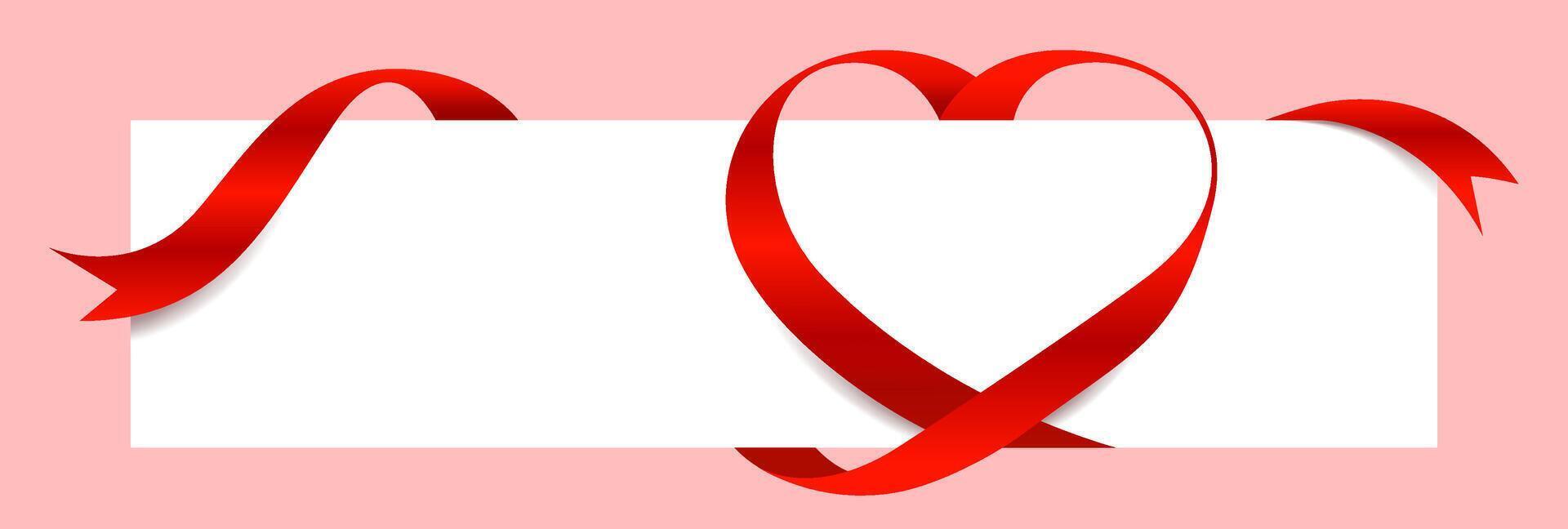Red Ribbon Heart Shape Mock-Up for Banner Valentine's Day, Greeting card, Gift Voucher and Certificate Background, copy space vector