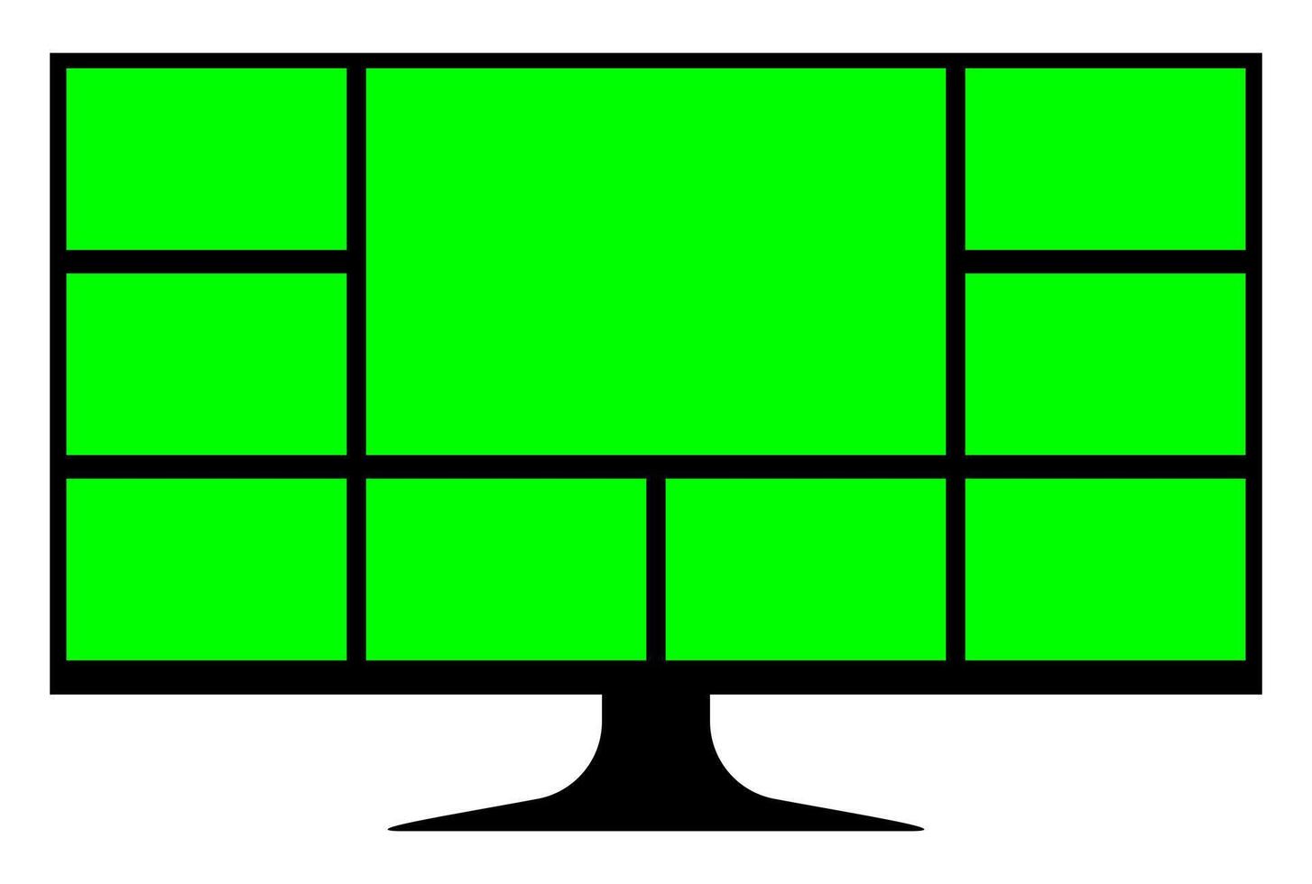 green screen on LCD screen computer for call insert, green screen collage grid template, computer screen for layout web application vector