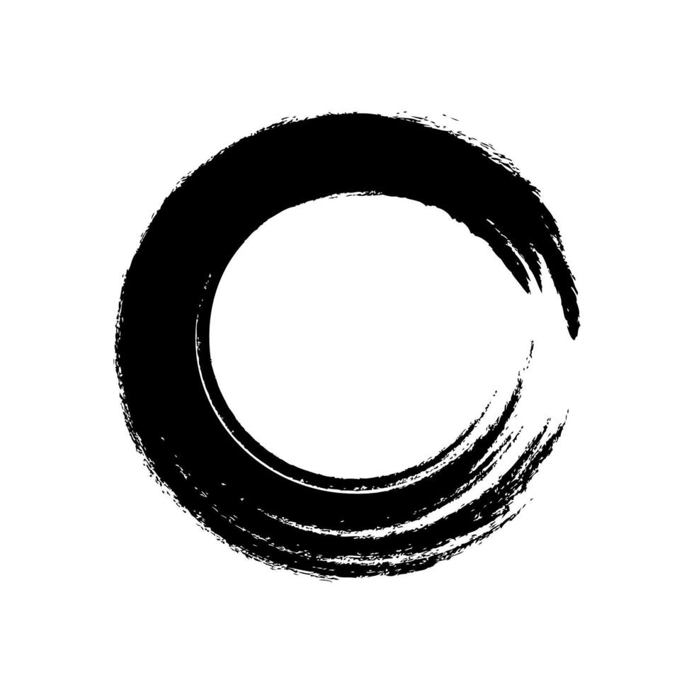 circle brush enso symbol, smear circle shape with scribble hand drawn, ink dirty stain black on white, paint stripe brush strokes circle symbol vector
