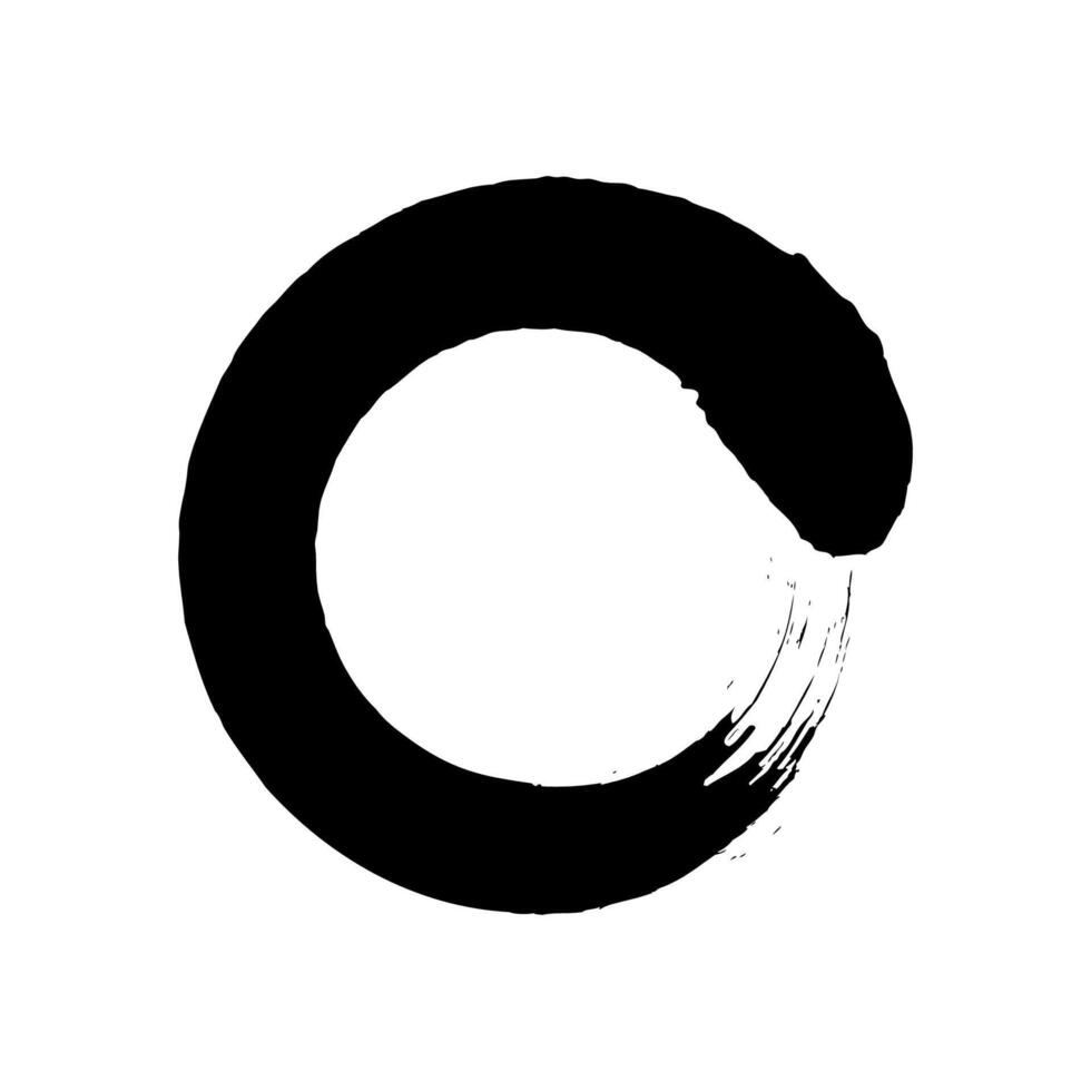black circle brush enso symbol, smear circle shape with scribble hand drawn, ink dirty stain black on white, paint stripe brush strokes circle symbol vector