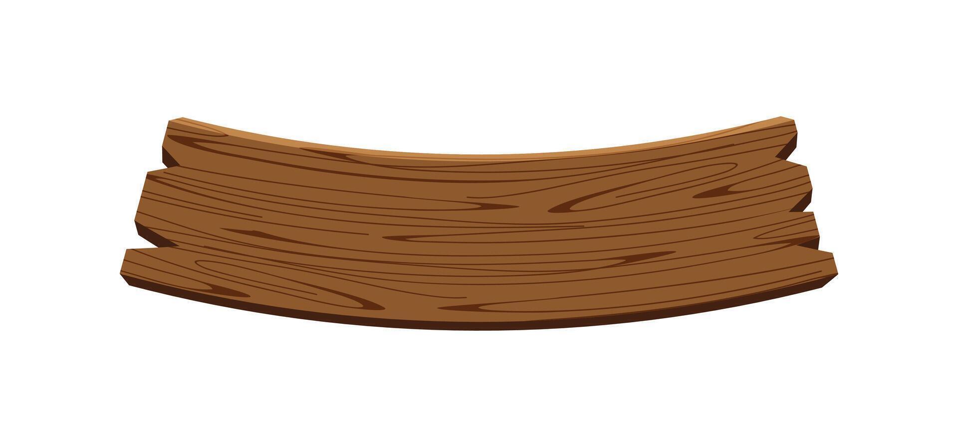 curved wooden planks isolated on white background, wood plank curve for signs and copy space, wooden signs curve shape, empty wood plank brown for a text vector